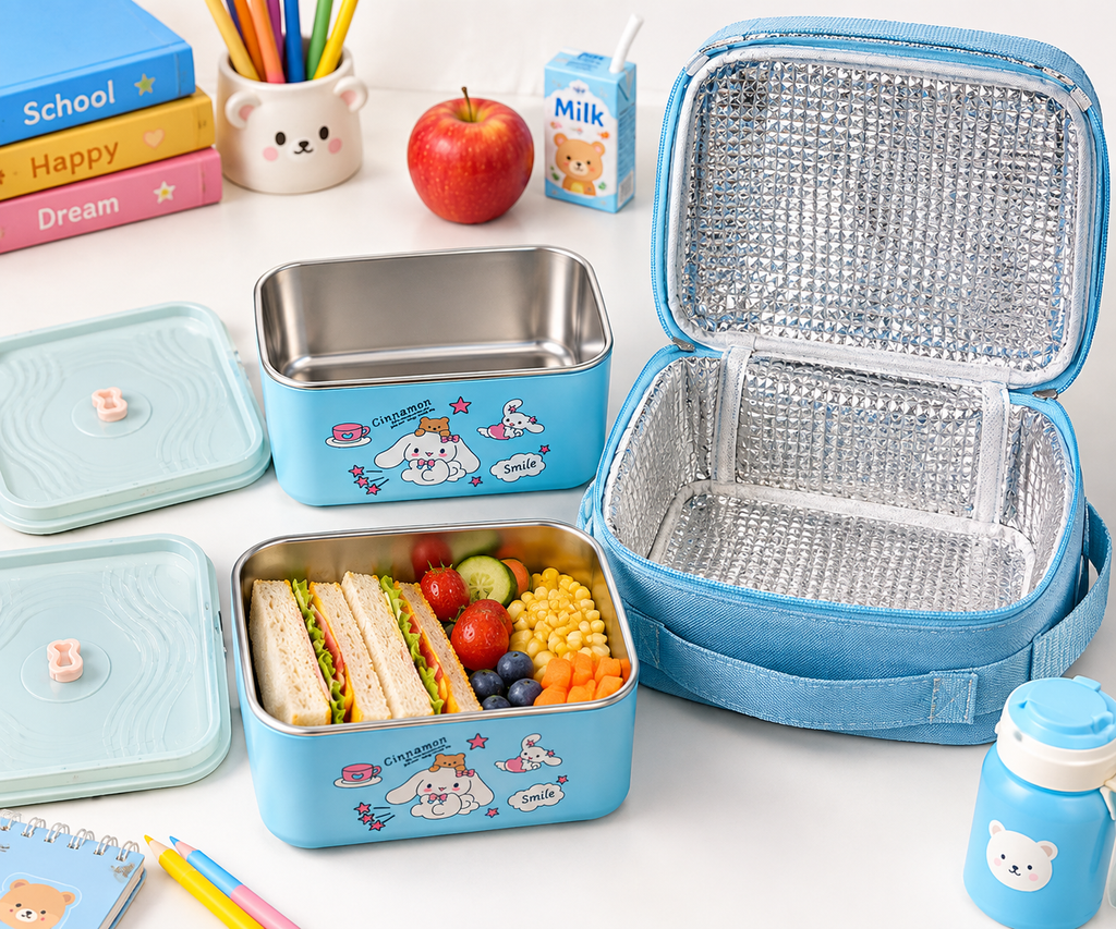 Set Lunch Box enfant 3 pièces avec sac isotherme  طقم لانش بوكس أطفال 3 قطع مع حقيبة عازلة
